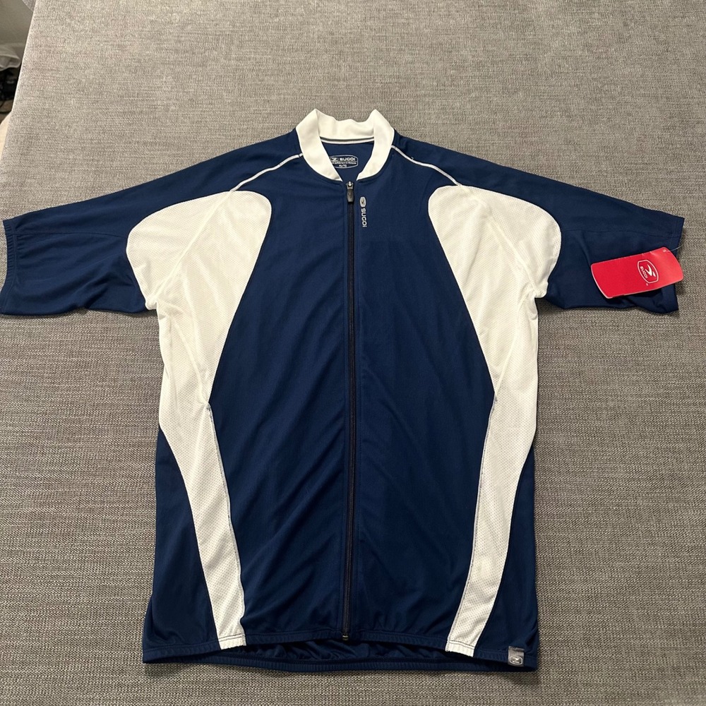 Sugoi Pulse Cycling Jersey Mens XL Navy Blue White NEW Full Zip Short Sleeve